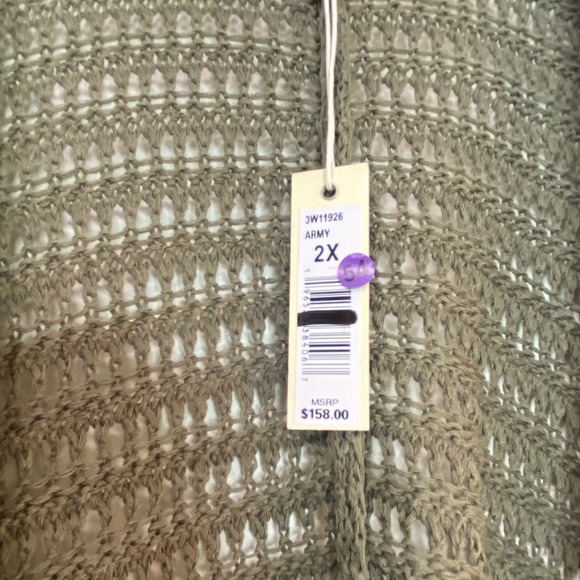 Max Studio London Olive Green Open Knit Poncho Cardigan Sweater Size 2X - Picture 5 of 10